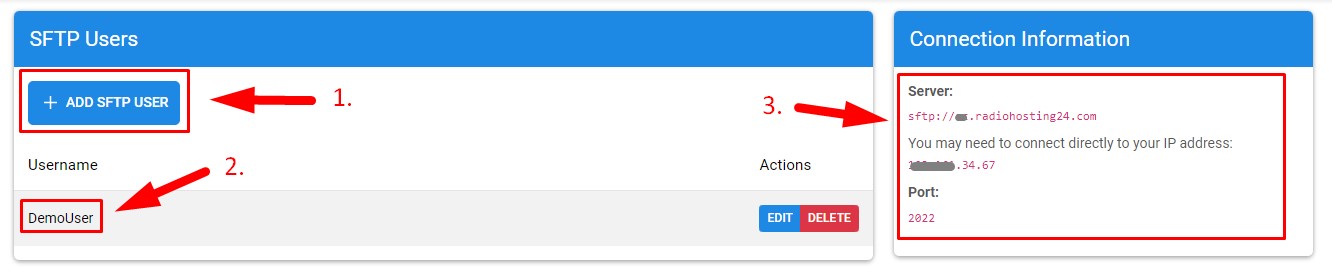 AzuraCast Add SFTP User